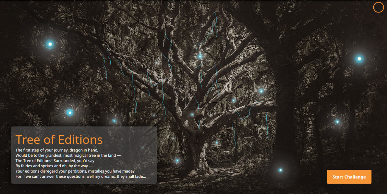 Screenshot from the Tree of Editions challenge.