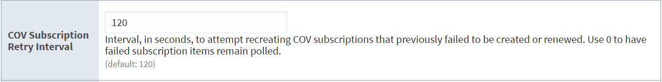 COV Sub Retry Interval