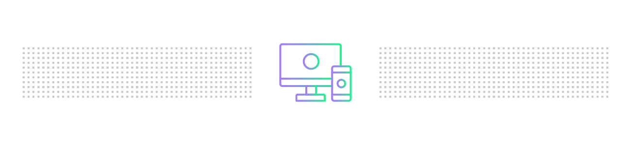 Banner graphic of a purple and green computer and mobile phone symbols. 