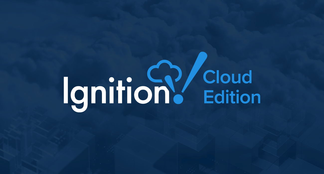 This graphic shows "Ignition Cloud Edition" with the Ignition logo at the end of "Ignition" with a blue cloud background. 