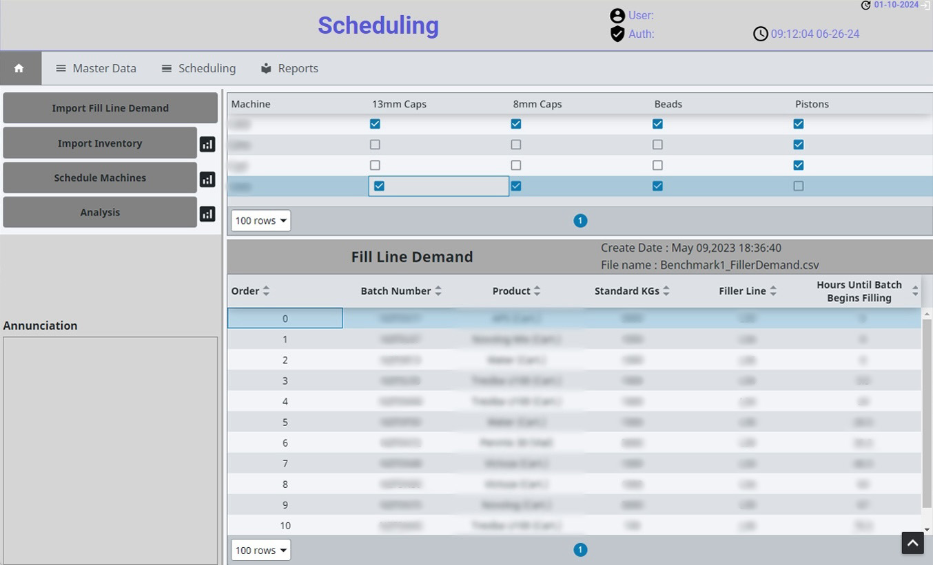 Main Scheduling Screen