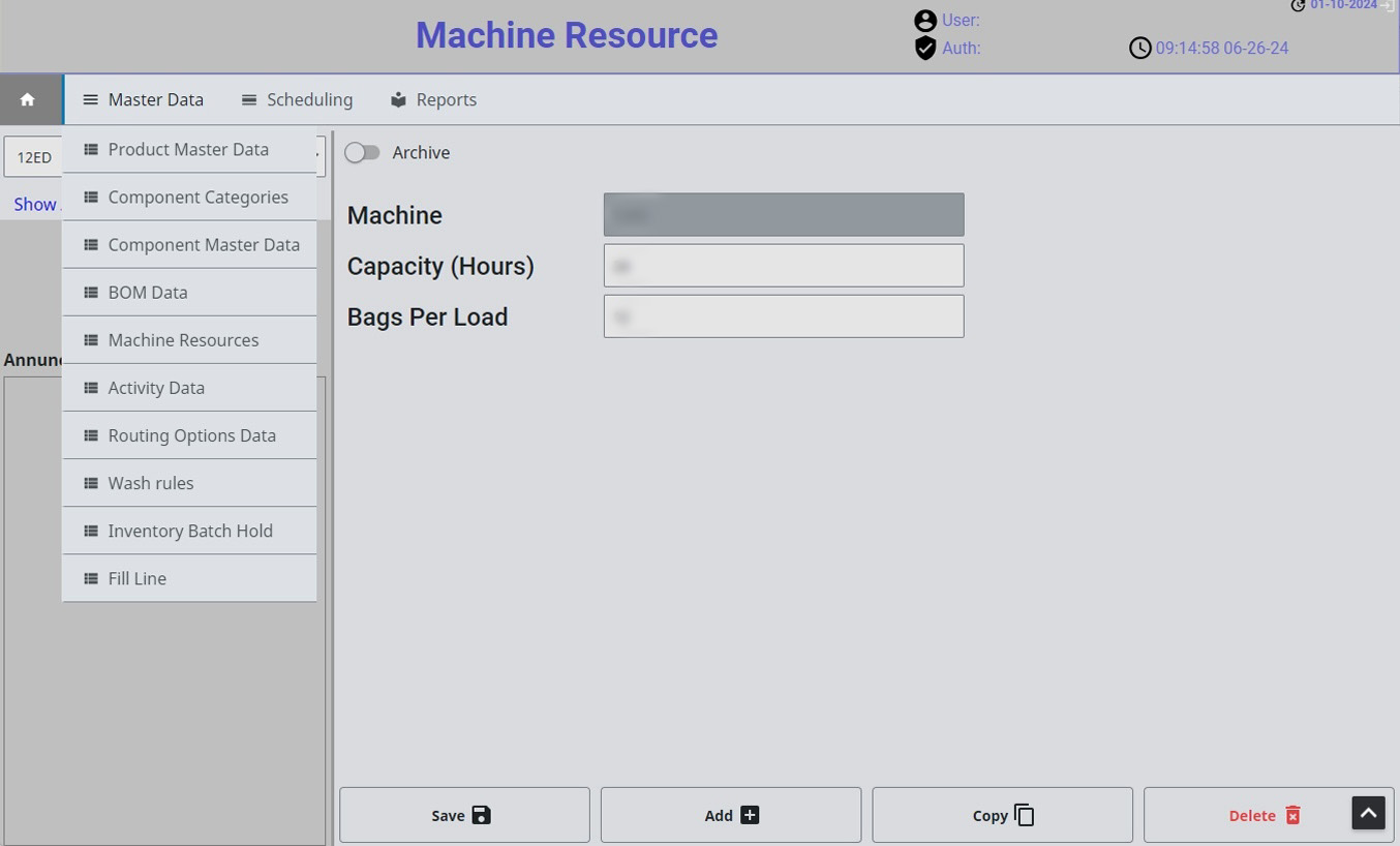 Master Data Menu