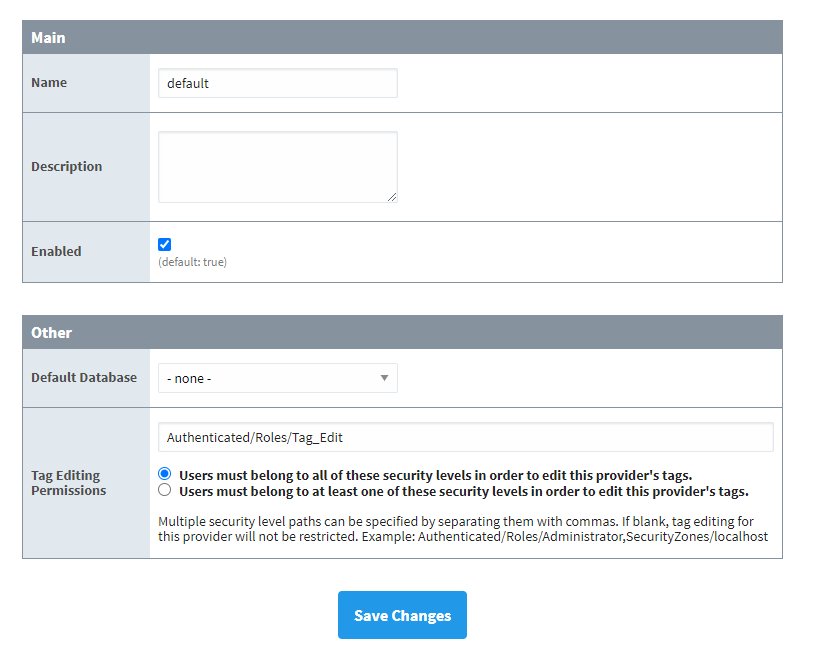 Tag Editing Permissions setting