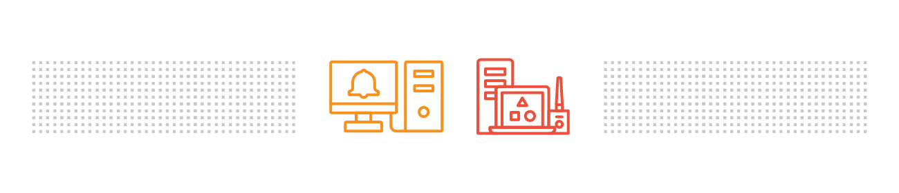 orange computer and red machinery symbols