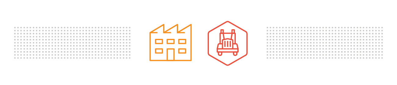 Orange factory symbol and a red hexagon surrounding a truck