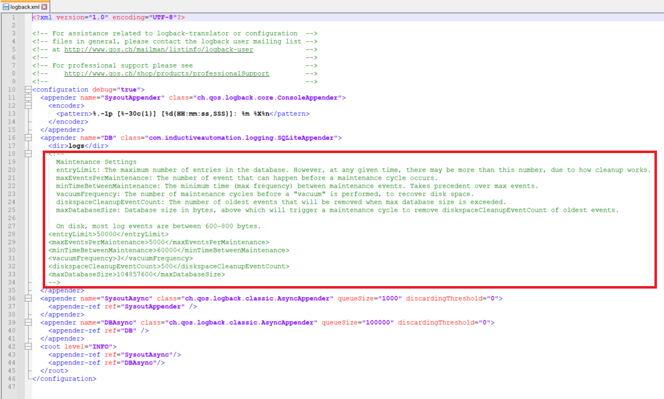 Picture of the Ignition Gateway internal log file.