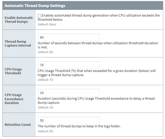 Automatic Thread Dump Settings