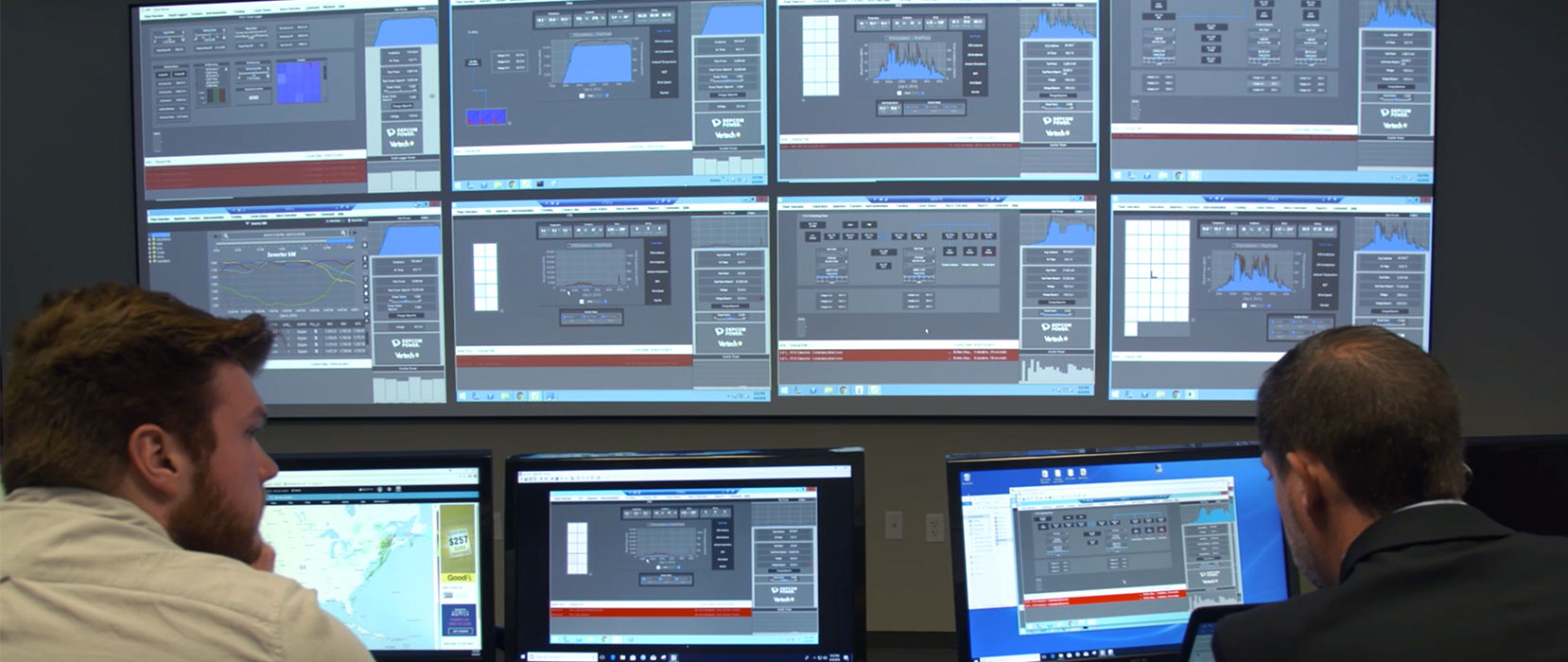 Multiple SCADA screens being monitored