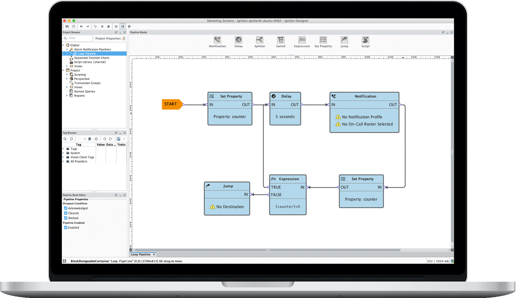 Alarm management pipeline example